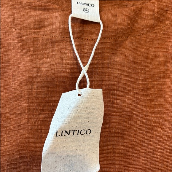 LINTICO 100% Linen Boxy Cropped Rust Terracotta Short Sleeve Blouse NWT Medium - Picture 4 of 8